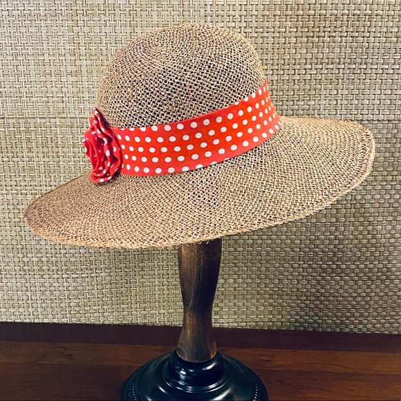 🌟2xHP🌟NWOT Polka Dot Wide Brim Seagrass Hat - Picture 3 of 10